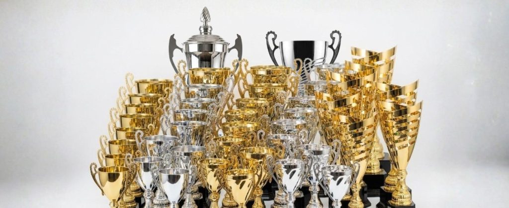 Trophy Cups lined up in size order