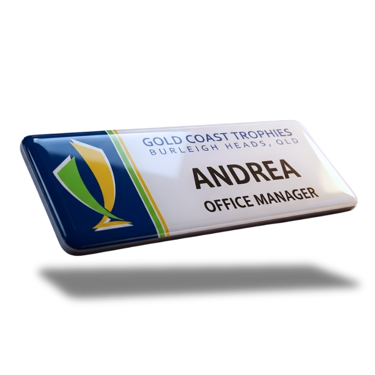 Gold Coast Trophies Custom Name Badge - Andrea, Office Manager